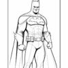 Line art drawing of Batman, featuring his iconic cape and cowl, in a strong pose with a serious expression.