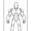 Iron Man coloring page featuring a detailed line drawing of the character in his armored suit, ready for coloring.