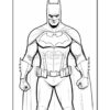 Batman stands in a powerful pose, wearing his classic suit, cape, and cowl, ready for action.