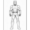 A superhero character in a stylized suit with a belt and armored details, features outlined for coloring.