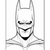 Batman with a serious expression, wearing a mask and cape, featured on a coloring page.