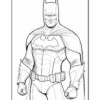 Batman stands confidently with a serious expression, wearing his iconic suit, cape, and cowl, ready for action.
