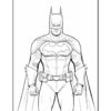 Batman stands confidently with a serious expression, wearing his iconic costume featuring a cape and cowl.