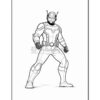 A superhero character in a suit with antennae, striking a dynamic pose against a blank background.