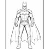 Line art illustration of Batman with a muscular build, wearing a full costume, cape, and cowl, standing confidently with clenched fists.