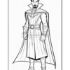 Line art illustration of Doctor Strange in a flowing cape and mystical attire, standing with a serious expression.