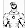 A muscular superhero with a prominent green emblem on his chest, featuring short, styled hair and a serious expression.