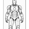 Line art illustration of Iron Man in his metallic suit, standing confidently with a blank backgrounds.