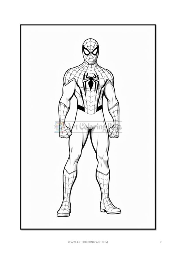Line art illustration of Spider-Man in his classic suit, featuring his iconic web pattern and mask.