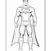Superman stands confidently with his cape flowing, wearing his iconic suit and emblem on the chest.