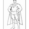 Superman stands confidently, wearing his iconic suit and cape, ready for action.