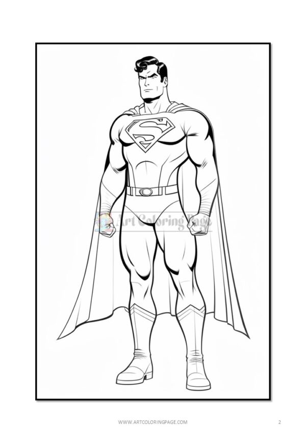 Superman stands confidently in his iconic pose, wearing his signature cape and suit with the Superman emblem on his chest.