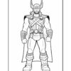 Thor, a muscular superhero with a horned helmet and a cape, stands confidently in a heroic pose.