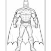 Line art of Batman in a heroic pose, wearing his iconic cape and cowl, with a determined expression.