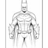 Line art illustration of Batman, featuring his iconic cape, cowl, and emblem on his chest, designed for coloring.