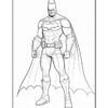 Line art illustration of Batman standing confidently, wearing his iconic costume with a cape and utility belt.