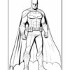 Batman stands in a heroic pose, wearing his iconic dark suit, cape, and bat emblem on his chest.