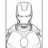 Line art illustration of Iron Man, focusing on the helmet and chest armor details.