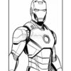 Iron Man in a detailed black and white coloring page, showcasing his armored suit and distinctive features.