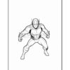 A superhero in a power pose, wearing a sleek armored suit with a helmet and gloves.