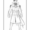 Line art of Doctor Strange in a detailed cape and robe, standing with a serious expression.