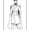 Line art illustration of a character resembling Doctor Strange, wearing a long cloak and holding a magical stance.