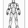 Iron Man in a detailed, outline form, ready for coloring, showcasing his iconic armored suit design.