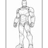 Line art illustration of Iron Man in a dynamic pose, showcasing his armored suit and outstretched hands.