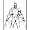 Line art illustration of Batman in a dynamic pose, showcasing his muscular build and iconic costume features.