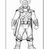 A line art illustration of Thor, featuring his iconic hammer, a horned helmet, and armor with circular designs.
