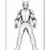 A superhero in a suit with antennae, standing confidently with hands on hips, ready for action.