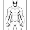 A superhero character in a muscular pose, wearing a costume with a mask and utility belt, designed for coloring.