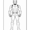 A superhero character in a futuristic suit, standing confidently with hands clenched and a determined expression.