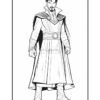 A line art illustration of Doctor Strange, featuring his signature cape, mystical symbols, and concentrated expression.