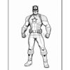 Line art of a superhero resembling Captain America in a combat stance, wearing a star-emblazoned shield and uniform.
