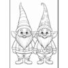 Two cartoon gnomes with large hats and beards, one wearing a floral design and the other with hearts, standing side by side.