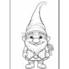 A cheerful gnome character with a long beard, wearing a tall pointed hat and holding a rose in his hand.