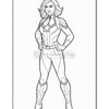 A line art illustration of a female superhero resembling Captain Marvel, standing confidently with hands on her hips.