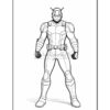 A superhero in a futuristic suit stands confidently, ready for action, with a distinctive helmet featuring antennae.