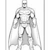Line art illustration of Batman, the iconic superhero in a dark cape and suit, standing confidently with hands on hips.