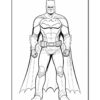 Batman in a classic pose, wearing his iconic suit, cape, and cowl, with fists clenched and a serious expression.