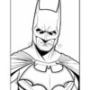 Batman in a detailed black-and-white line art illustration, showcasing his iconic cowl and cape.