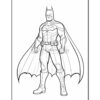 Line art illustration of Batman, depicted in a heroic pose with his cape flowing and a determined expression.