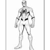 Spider-Man stands confidently with a detailed web pattern on his suit, posing for a coloring page.