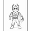 A cartoon character resembling Captain America, wearing a mask and shield, stands heroically with a determined expression.