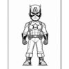 A superhero with a star on his chest, wearing a helmet and a suit, standing confidently with his fists clenched.