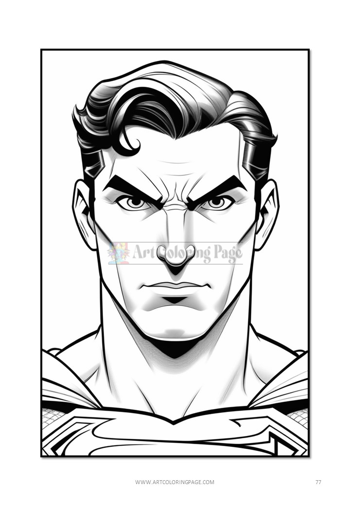 Superman with a serious expression, featuring defined facial features and stylized hair.