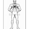 Spider-Man, depicted in a classic superhero pose, showcasing his iconic web-patterned suit and muscular build.