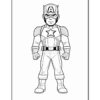 A cartoon superhero resembling Captain America, standing with a serious expression, wearing a star-emblazoned uniform and boots.