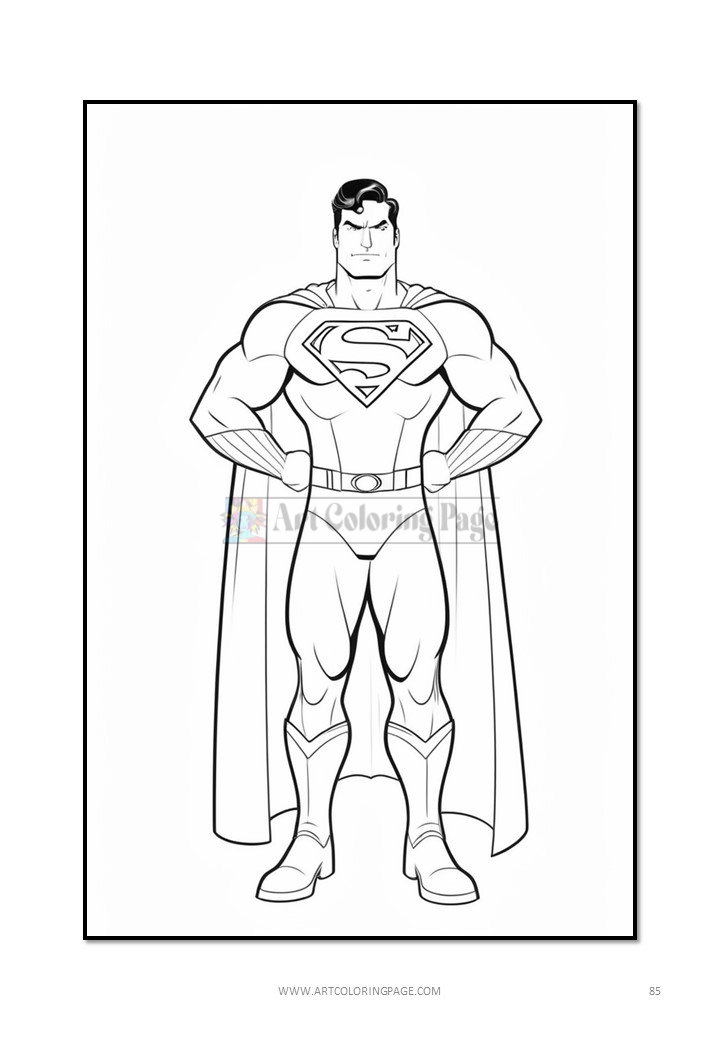 Superman stands confidently with his hands on his hips, wearing his iconic cape and emblematic S logo on his chest.
